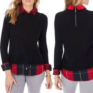 Foxcroft Grant Layered Sweater - Red/Black Plaid